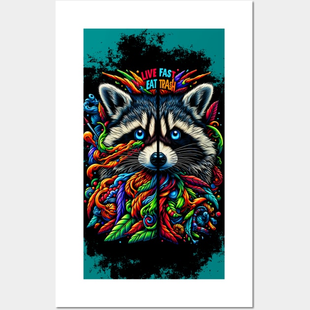 Vivid Vagabond: Raccoon's Colorful Essence Wall Art by Penguin-san